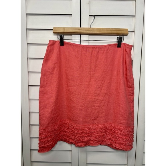 Eileen Fisher Womens 100% Irish Linen A-Line Ruffle Skirt Size PM Coral NWT - Picture 1 of 8